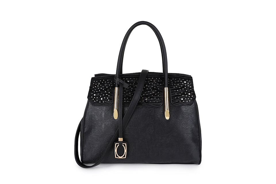 Long & Son Ladies Suede Panel with Embellishment Detail Designer Shoulder Bag