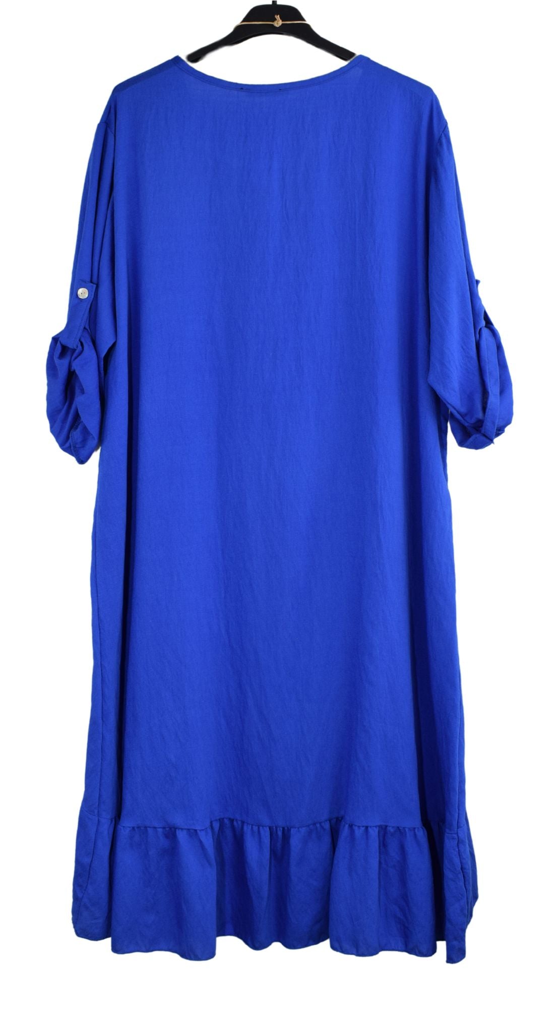 Frill Midi Flared Dress with Hi-Lo Hemline Women's Italian Lagenlook Dress for Summer