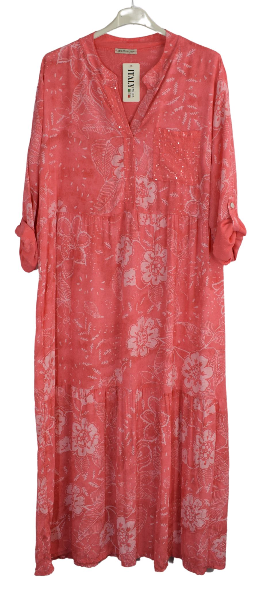 Floral Maxi Dress with Sequin Pocket and Neckline Lightweight Casual Women's Summer Dress