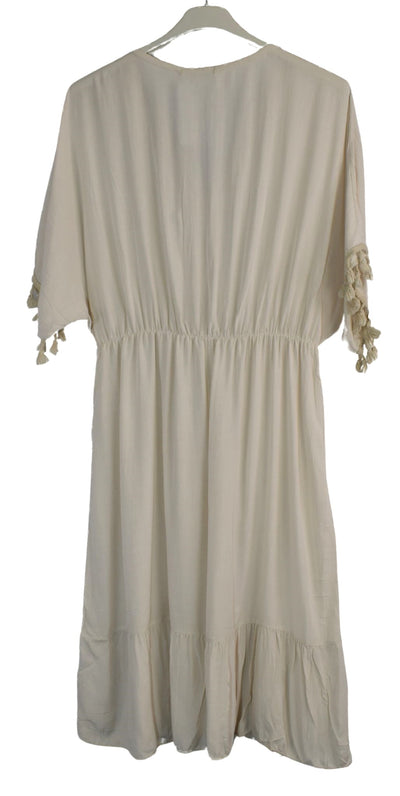 Ladies Italian Lagenlook Plain Summer Short Lightweight Dress with Tassels