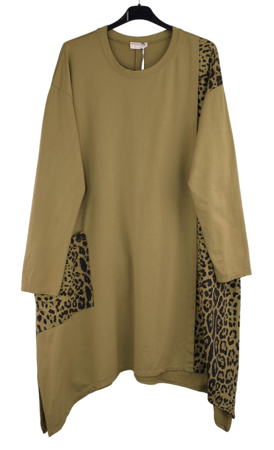 Animal Print Tunic Dress Asymmetric Hi-Lo Hemline, Women's Casual Comfortable Cotton Dress Tunic by Glitzee