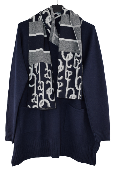 Ladies Italian Lagenlook Soft Knitted Jumper and Matching Printed Scarf Set