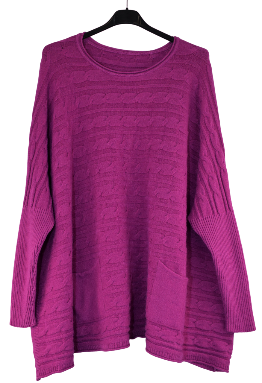 Ladies Italian Lagenlook Cable Knit Jumper with Pockets