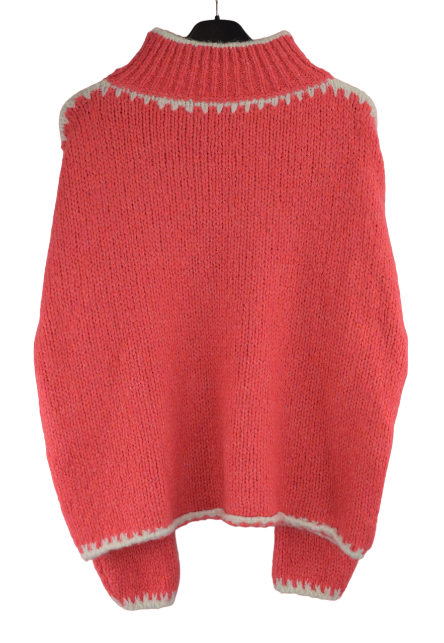Ladies Italian Lagenlook Soft Cosy Wool Blend High Neck Blanket Stitch Jumper