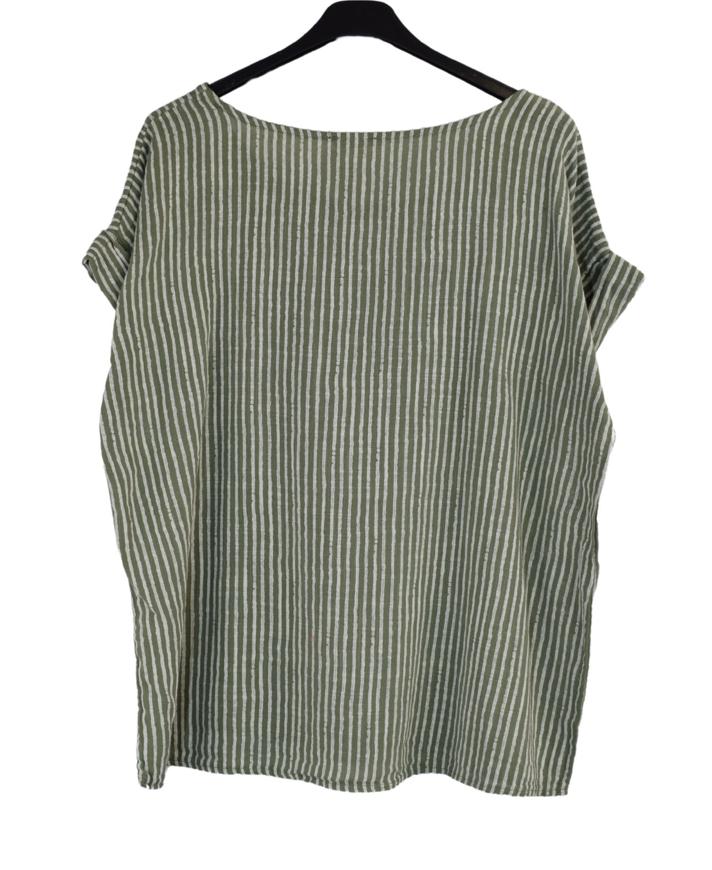 Striped Women's Summer top cotton lightweight Blouse casual loose Hand made short sleeves baggy shirt one size Italian lagenlook cotton shirt