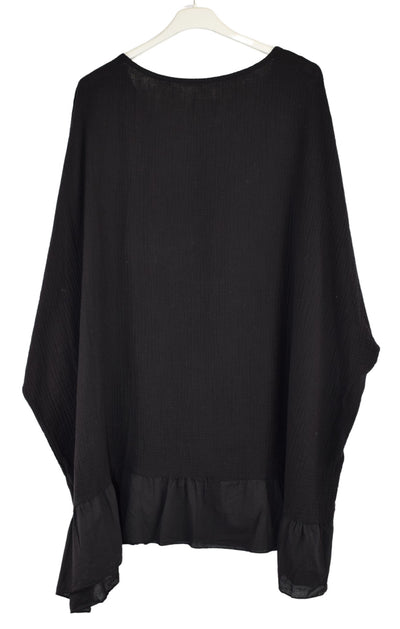 Waffle Knit Frill Top Plus Size Loose Oversized Women's Top