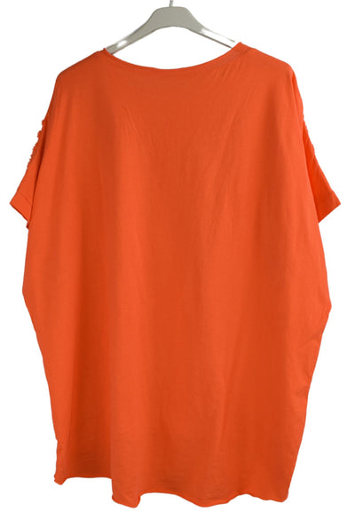 Love Heart Ruffle Embellished Cotton Top Women's Casual Summer Top T-shirt Tee