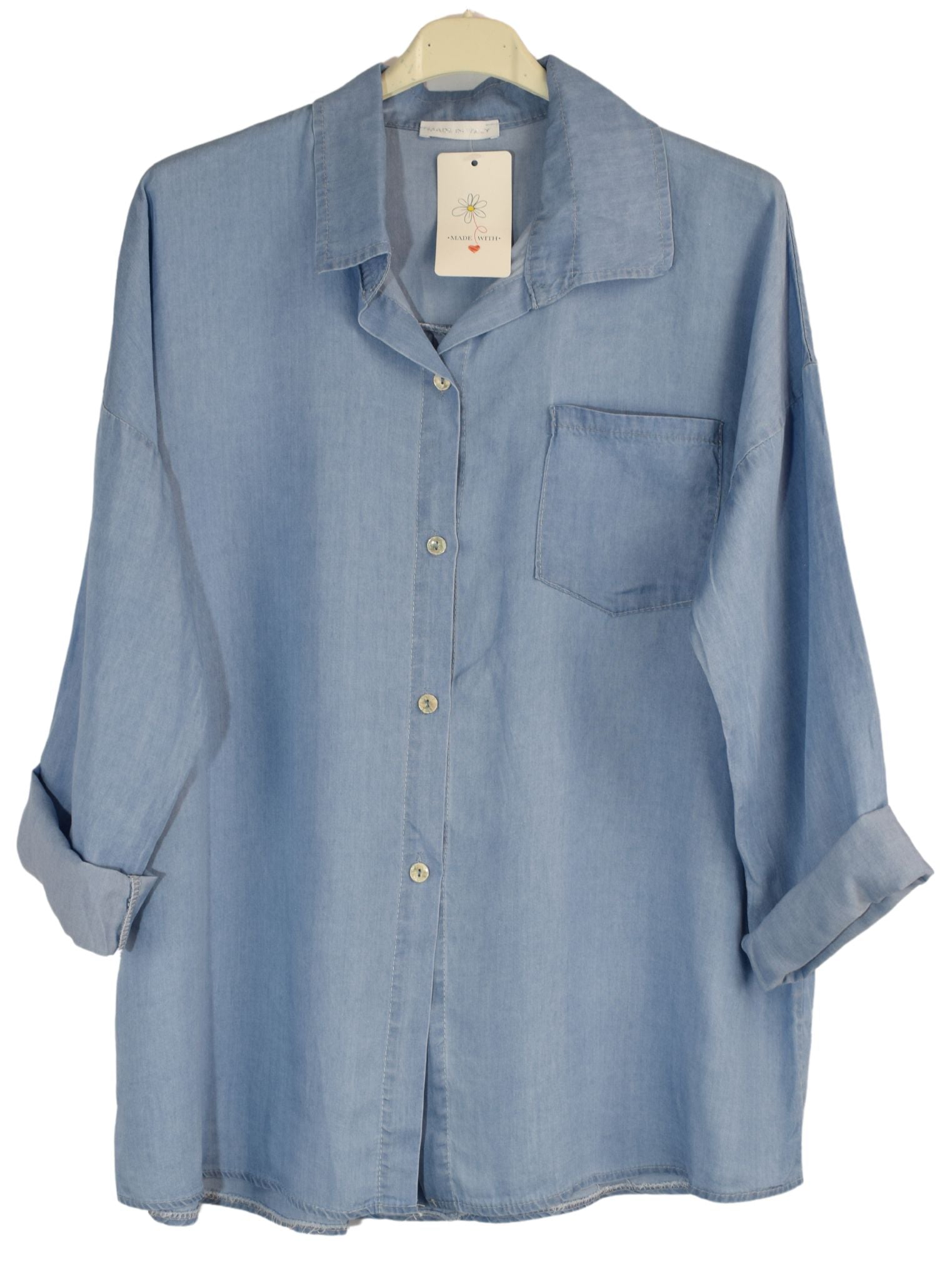 Collared Neck Buttoned Denim Shirt