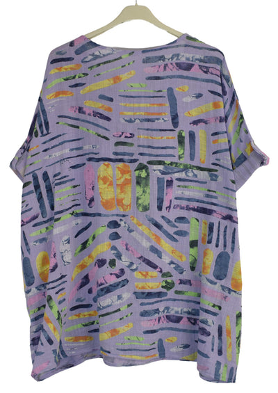Quirky Colourful Line Print Oversized Cotton Top Casual Summer Top With Pockets