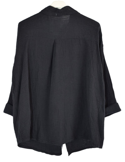 Cotton Waffle Knit Collared Shirt Women's Button Through Shirt Long Sleeves