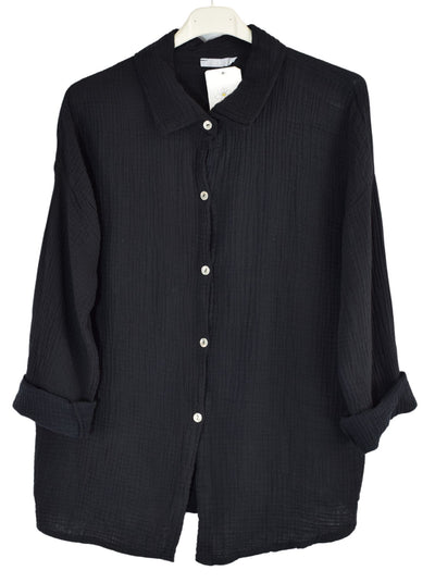 Cotton Waffle Knit Collared Shirt Women's Button Through Shirt Long Sleeves