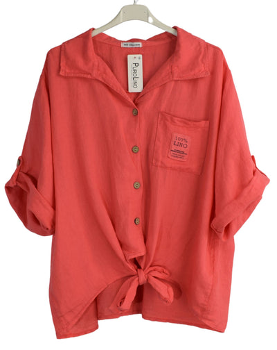 Linen Button Up Tie Front Collared Shirt Summer Lightweight Linen Shirt Top