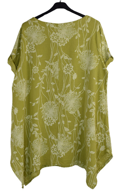 Ladies Italian Cotton Floral Print Asymmetric Tunic with Pockets