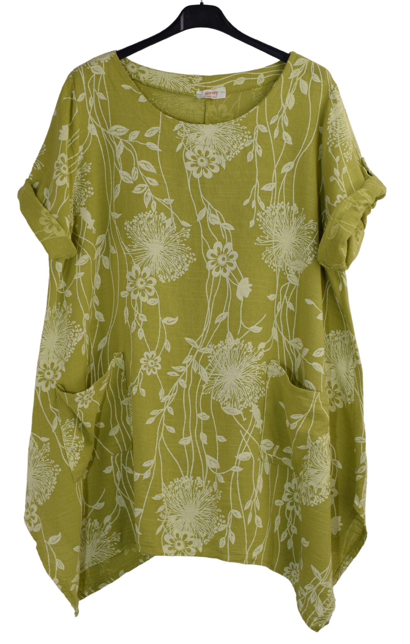 Ladies Italian Cotton Floral Print Asymmetric Tunic with Pockets