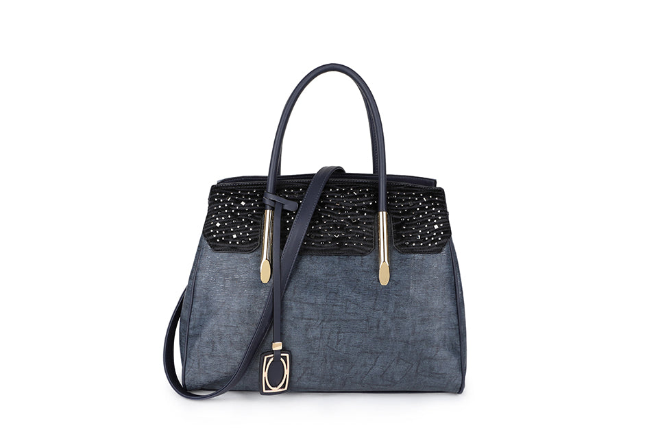 Long & Son Ladies Suede Panel with Embellishment Detail Designer Shoulder Bag