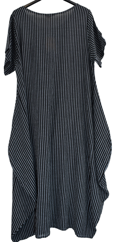 Ladies Italian Lagenlook Stripe Cotton Lightweight Summer Baggy Long Dress SS24