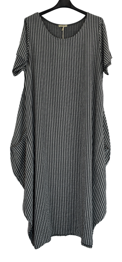 Ladies Italian Lagenlook Stripe Cotton Lightweight Summer Baggy Long Dress SS24