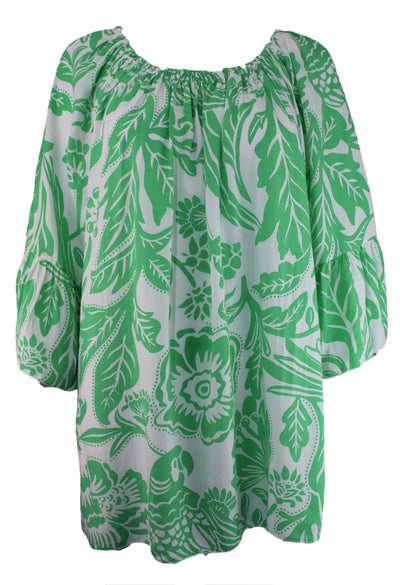 Ladies Italian Lagenlook Floral Tropical Flare Bell Sleeve Blouse