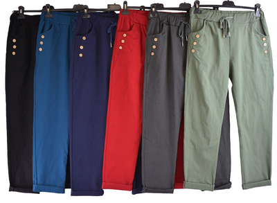 Ladies Italian Stretchy Button Design Detail Magic Trousers