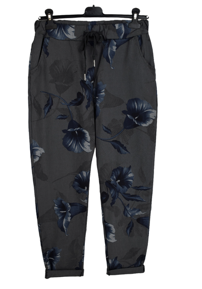 Ladies Italian Stretch Lily Print Floral Magic Trousers Pants