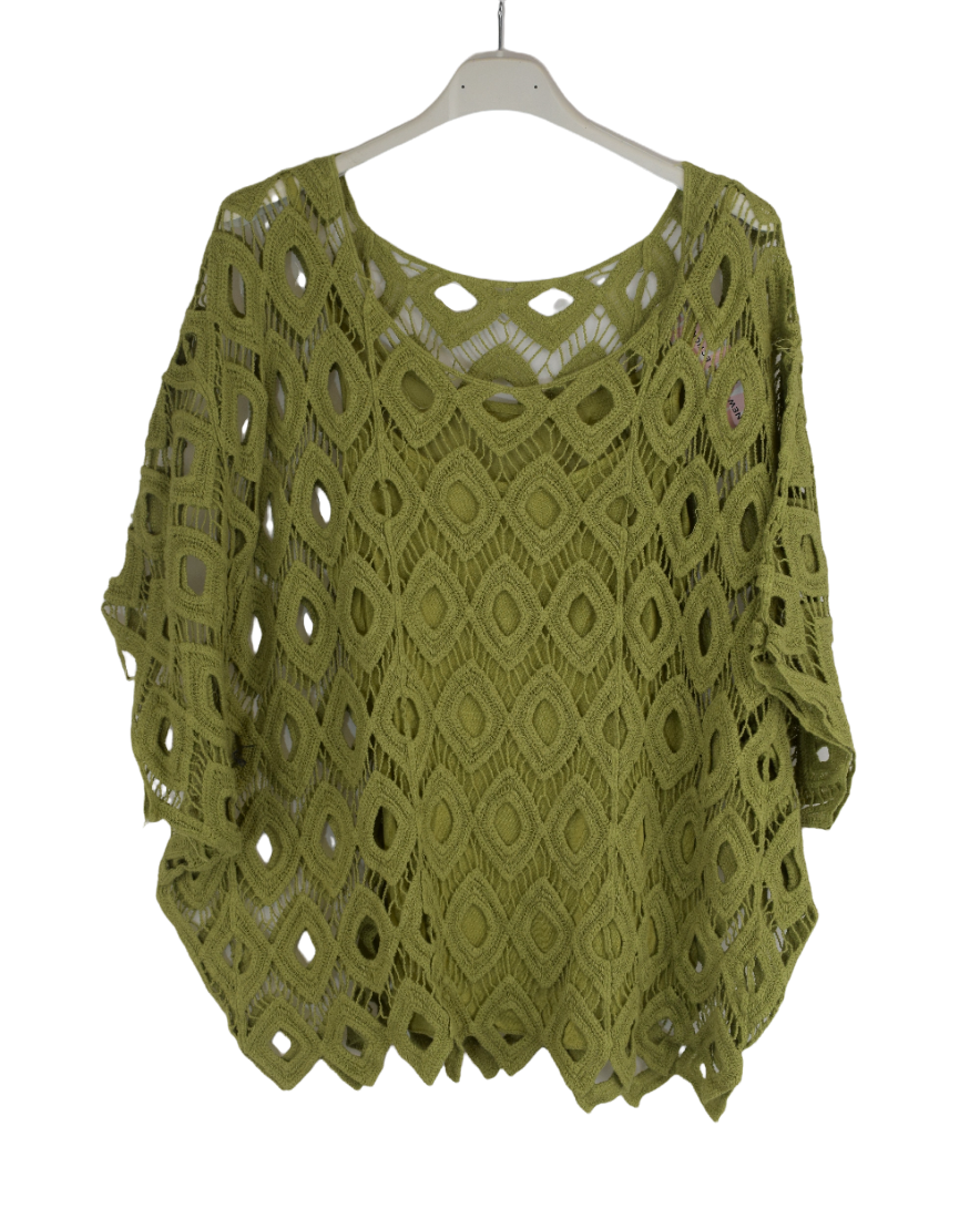 Ladies Italian Lagenlook 2-Piece Short Crochet Summer Tunic Top Set