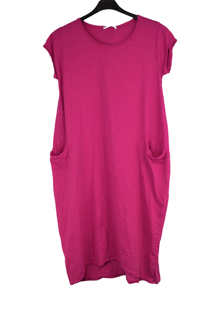 Ladies Italian Cotton Jersey Stretch Tunic Dress with Pockets. DRS-TSHIRT-1-PNK. Buy at Glitzee
