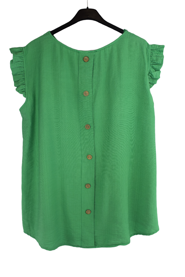 Ladies Italian Vestop with back Button Detailing and Frill Cap Sleeves