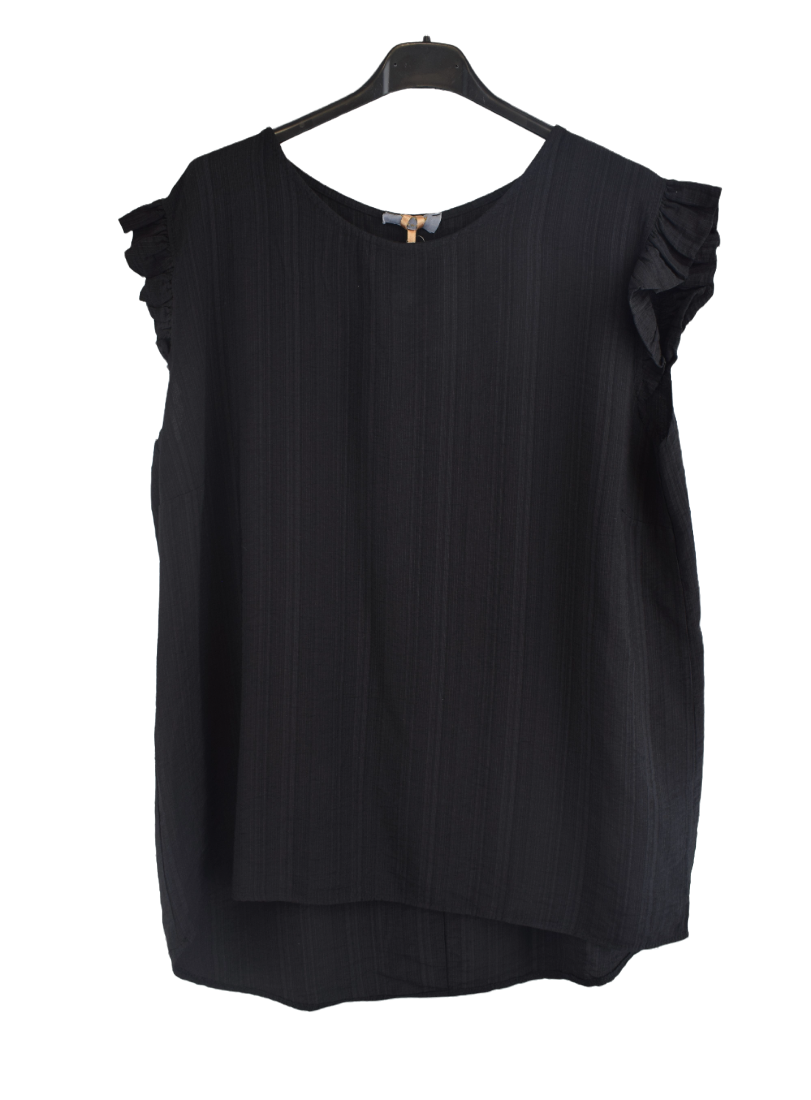 Ladies Italian Vestop with back Button Detailing and Frill Cap Sleeves