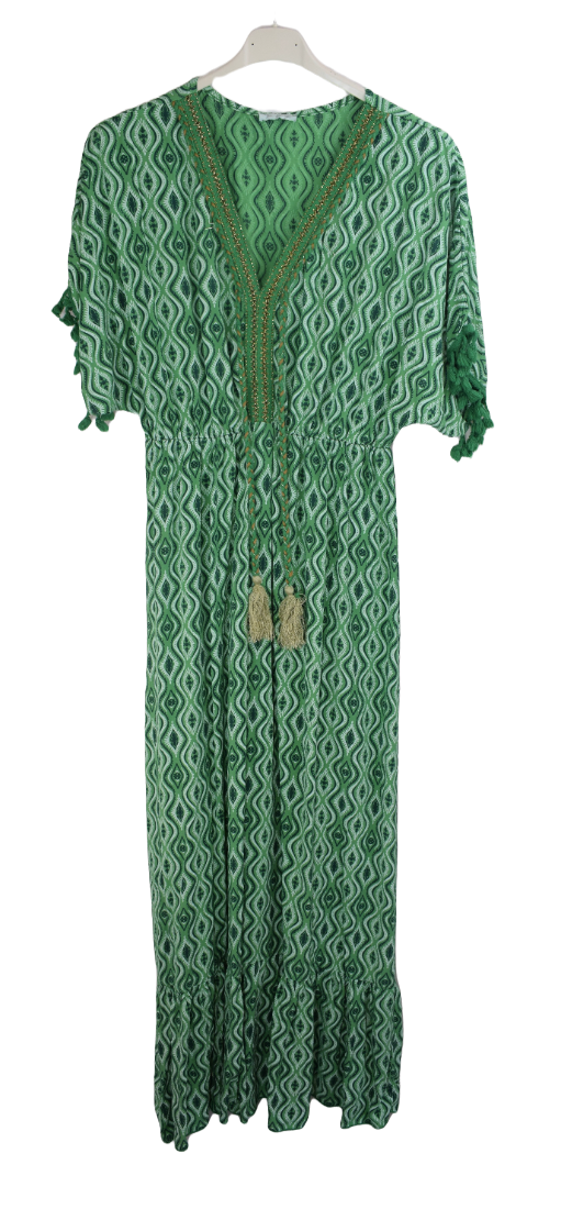 Ladies Italian Summer Kaftan Style Maxi Dress with Tassels