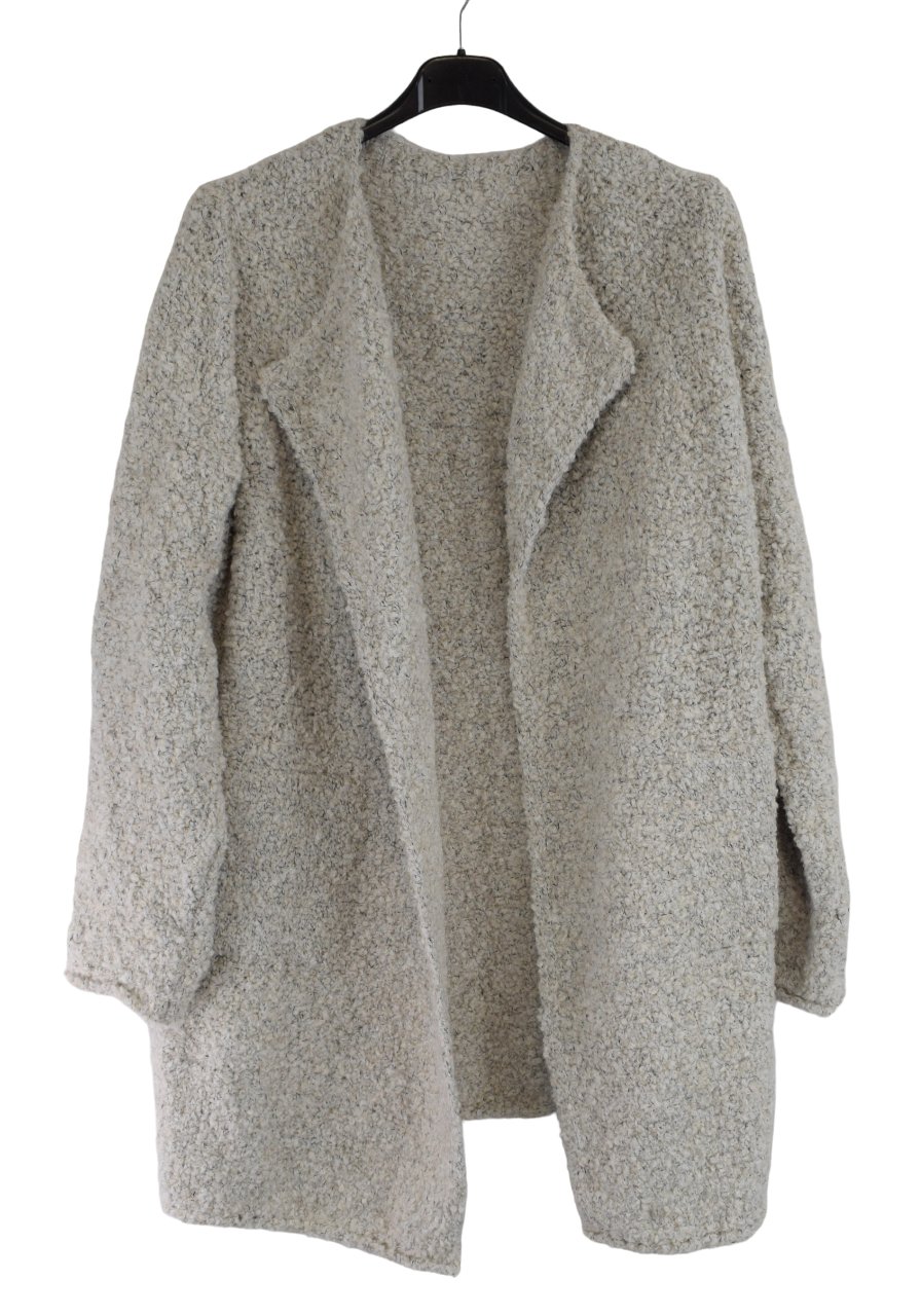 Ladies Italian Soft Warm Wool Blend Open Front Boucle Jacket
