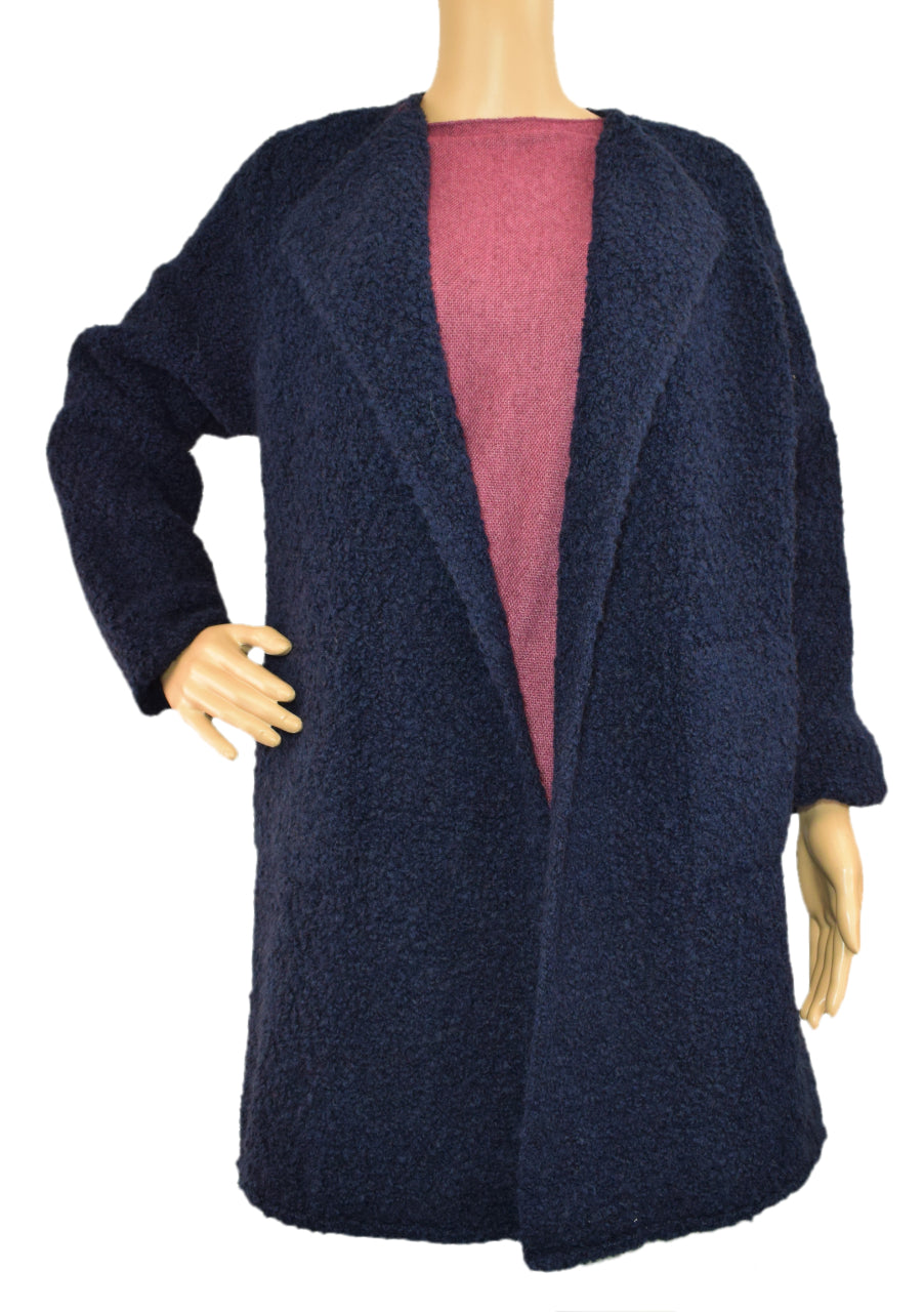 Ladies Italian Soft Warm Wool Blend Open Front Boucle Jacket