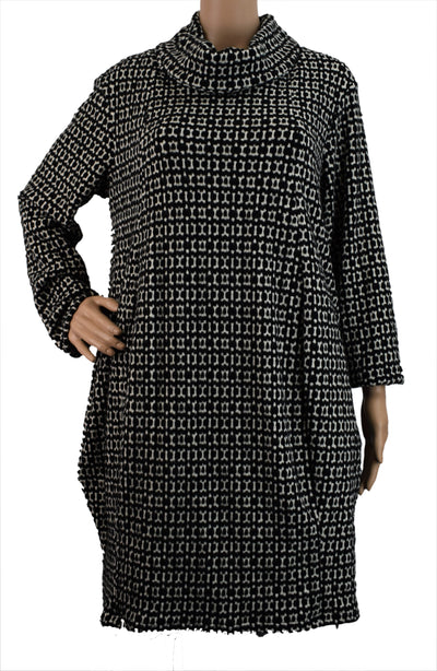 Ladies Italian Lagenlook Monochrome Cowl-Neck Warm Dress With Pockets