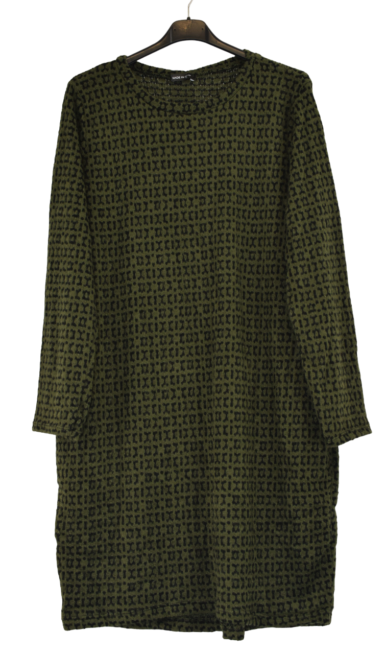 Ladies Italian Lagenlook Monochrome Print Soft Round Neck Tunic Top Dress