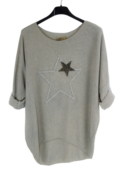 Ladies Italian Soft Fine Knit Sparkle Star Design Jumper Top
