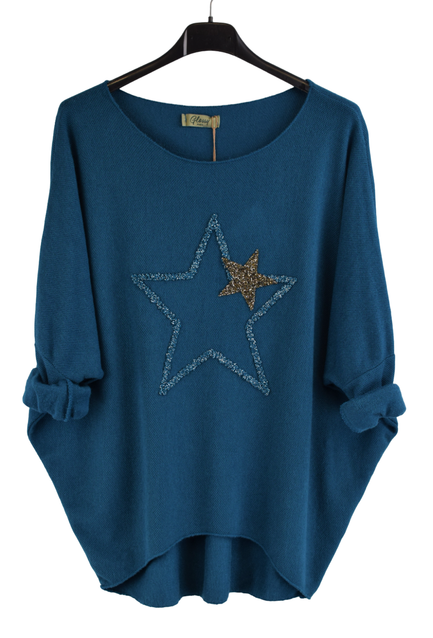 Ladies Italian Soft Fine Knit Sparkle Star Design Jumper Top
