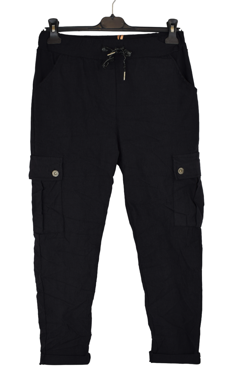 Ladies Italian Stretchy Button Detail Cargo Magic Trousers Pants