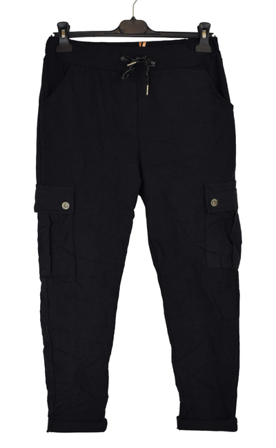 Ladies Italian Stretchy Button Detail Cargo Magic Trousers Pants