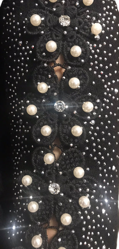Ladies Italian Pearl & Stone Embellished Cutwork Sleeve Jumper