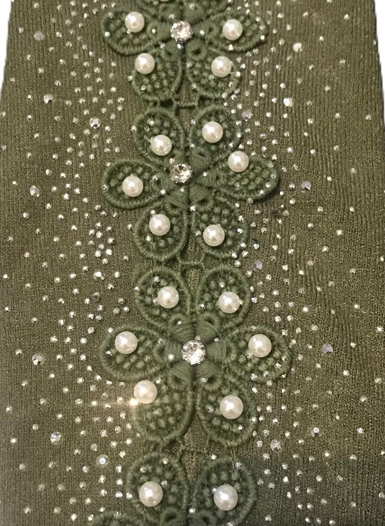 Ladies Italian Pearl & Stone Embellished Cutwork Sleeve Jumper