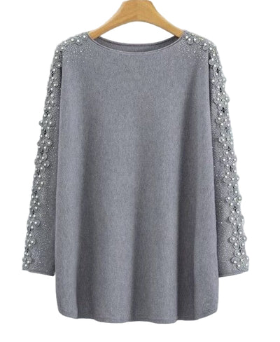 Ladies Italian Pearl & Stone Embellished Cutwork Sleeve Jumper