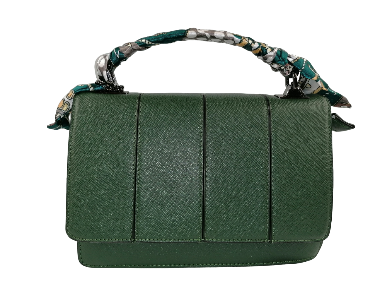 Long & Son Vegan Leather Stylish Small Handbag with Silk Material Handle and Pom-Pom Chain