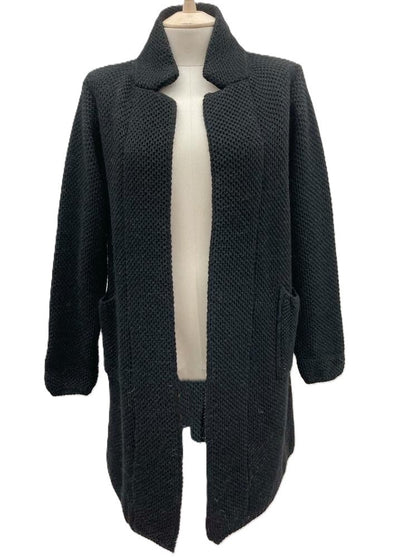 Italian Lagenlook Chunky Knit Open Front Wool Blend Mohair Collared Cardigan with Pockets