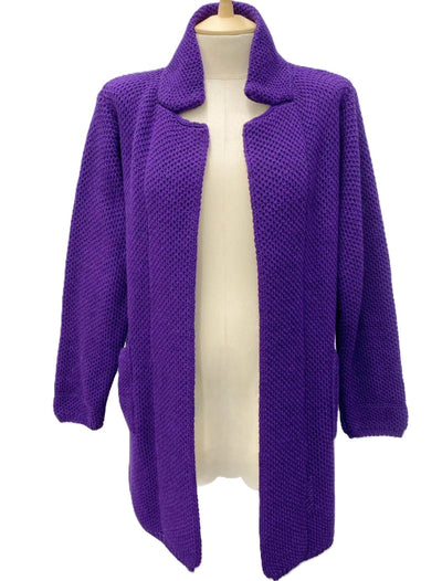Italian Lagenlook Chunky Knit Open Front Wool Blend Mohair Collared Cardigan with Pockets