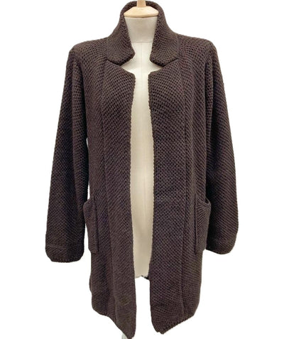 Italian Lagenlook Chunky Knit Open Front Wool Blend Mohair Collared Cardigan with Pockets