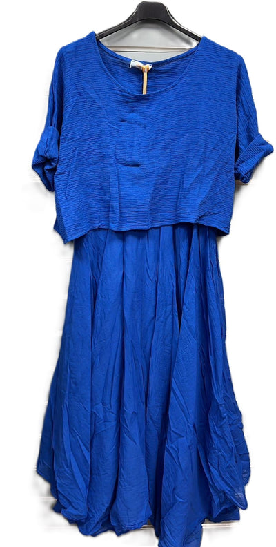Italian Lagenlook 2 Piece Long Midi Dress Lightweight Summer Dress and Cropped Over Top Set
