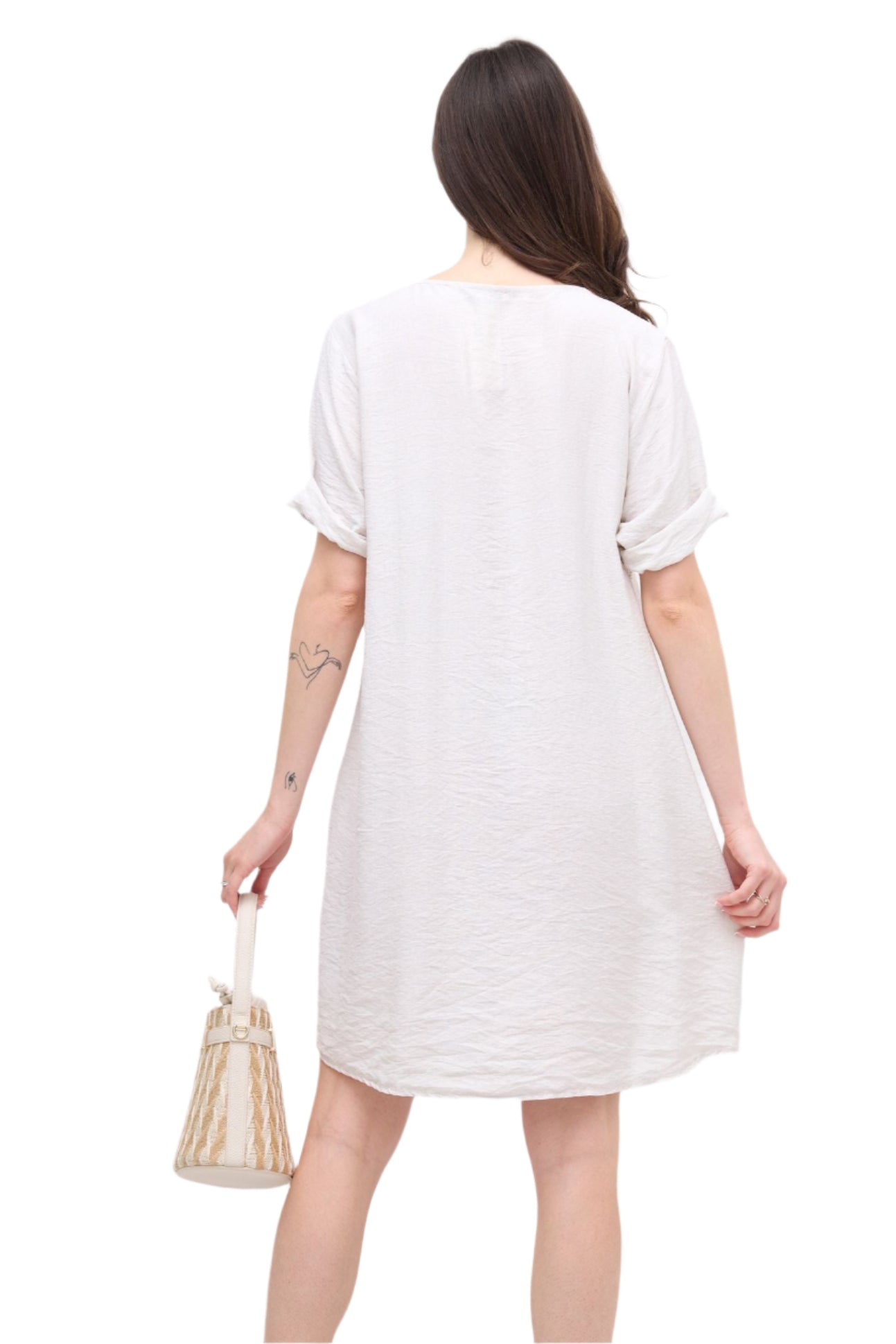 Italian Lagenlook Floral Embroidered Tunic Dress Short Sleeve Summer Dress