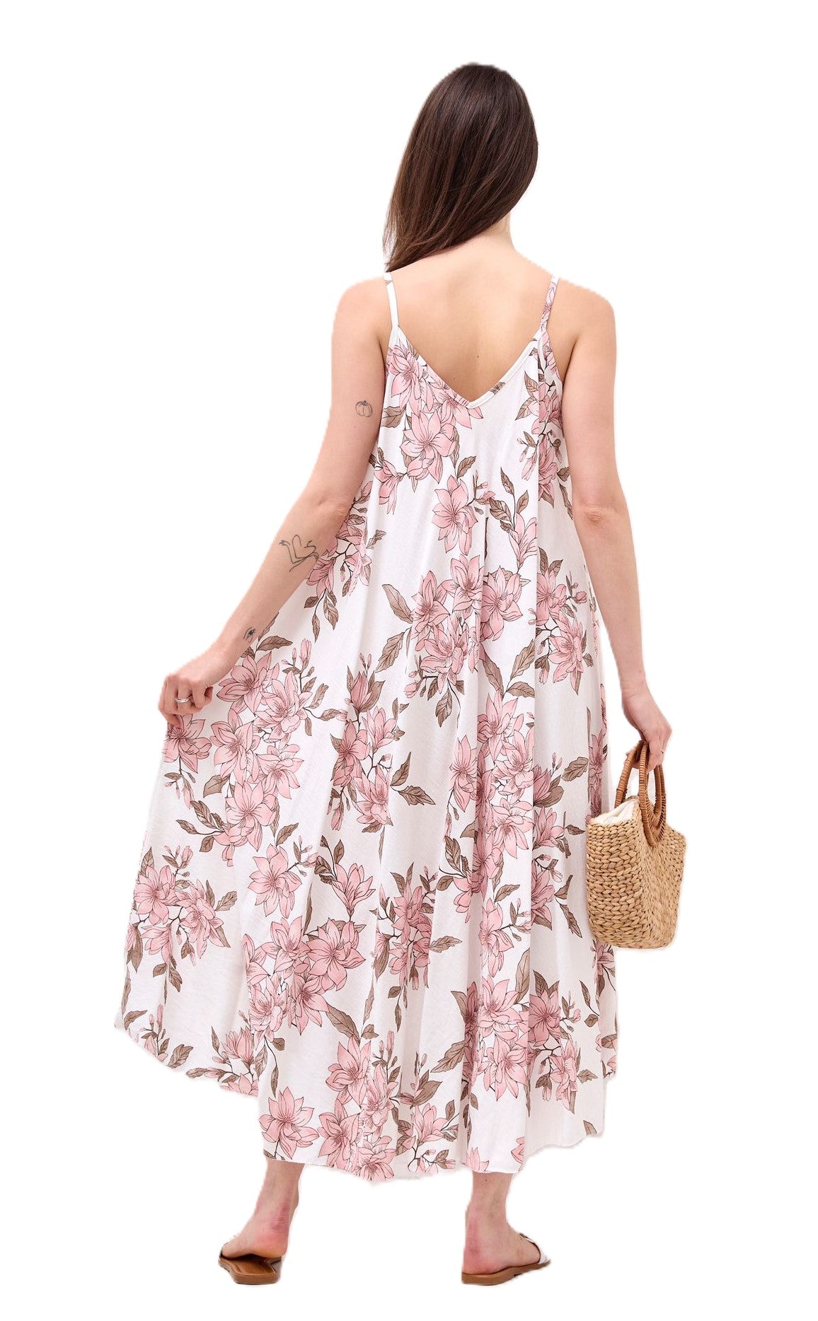 Ladies Italian Lagenlook Leafy Floral Sleeveless Maxi Long Summer Dress