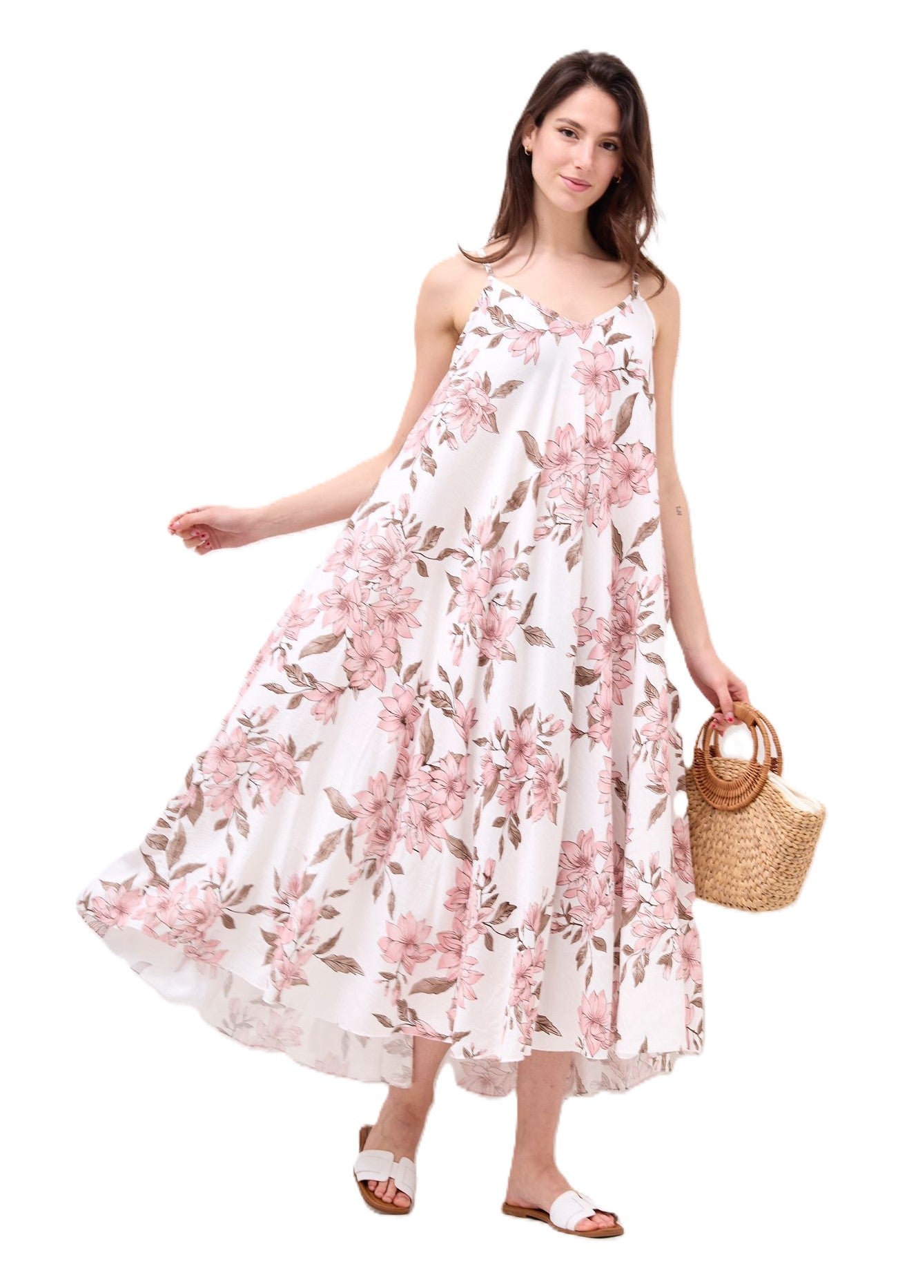 Ladies Italian Lagenlook Leafy Floral Sleeveless Maxi Long Summer Dress