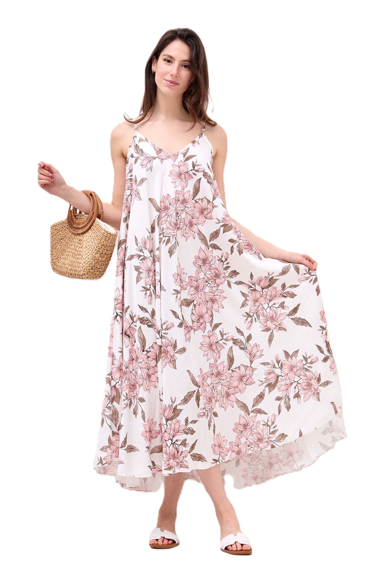Ladies Italian Lagenlook Leafy Floral Sleeveless Maxi Long Summer Dress