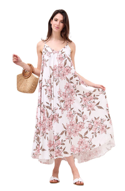 Ladies Italian Lagenlook Leafy Floral Sleeveless Maxi Long Summer Dress